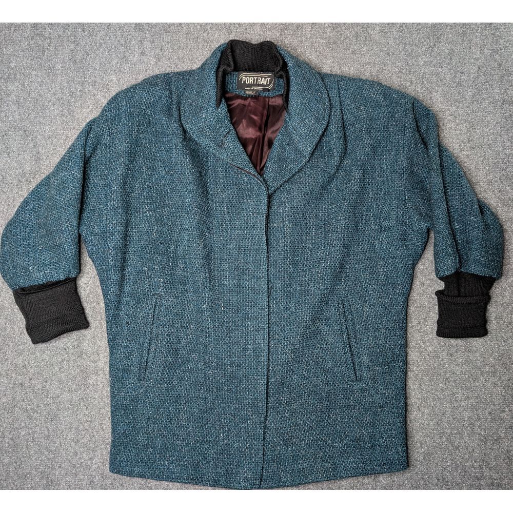 Self-Portrait Teal Textured Wool Blend Shawl Collar Jacket